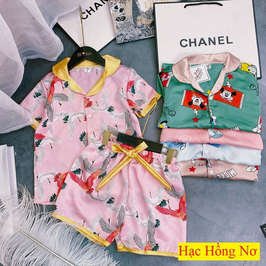 [bán chạy] Bộ pijama cho bé MỀM MẠIBộ Ngủ Pijama Lụa Phối Nơ Cao Cấp Cho Bé Gái , Size từ 8kg đến 20kg