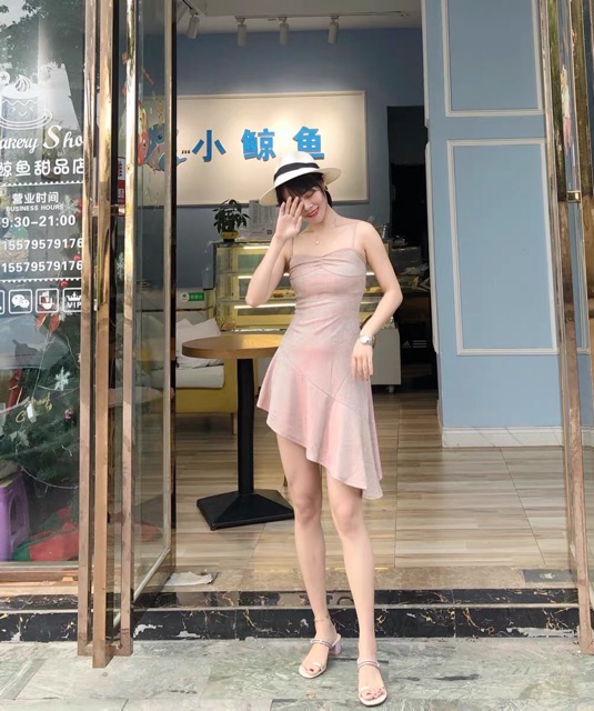 (Ảnh thật) Váy đầm hở lưng ôm body 2 dây bling bling kim tuyến đuôi cá lệch tà sexy đi tiệc đi chơi | BigBuy360 - bigbuy360.vn