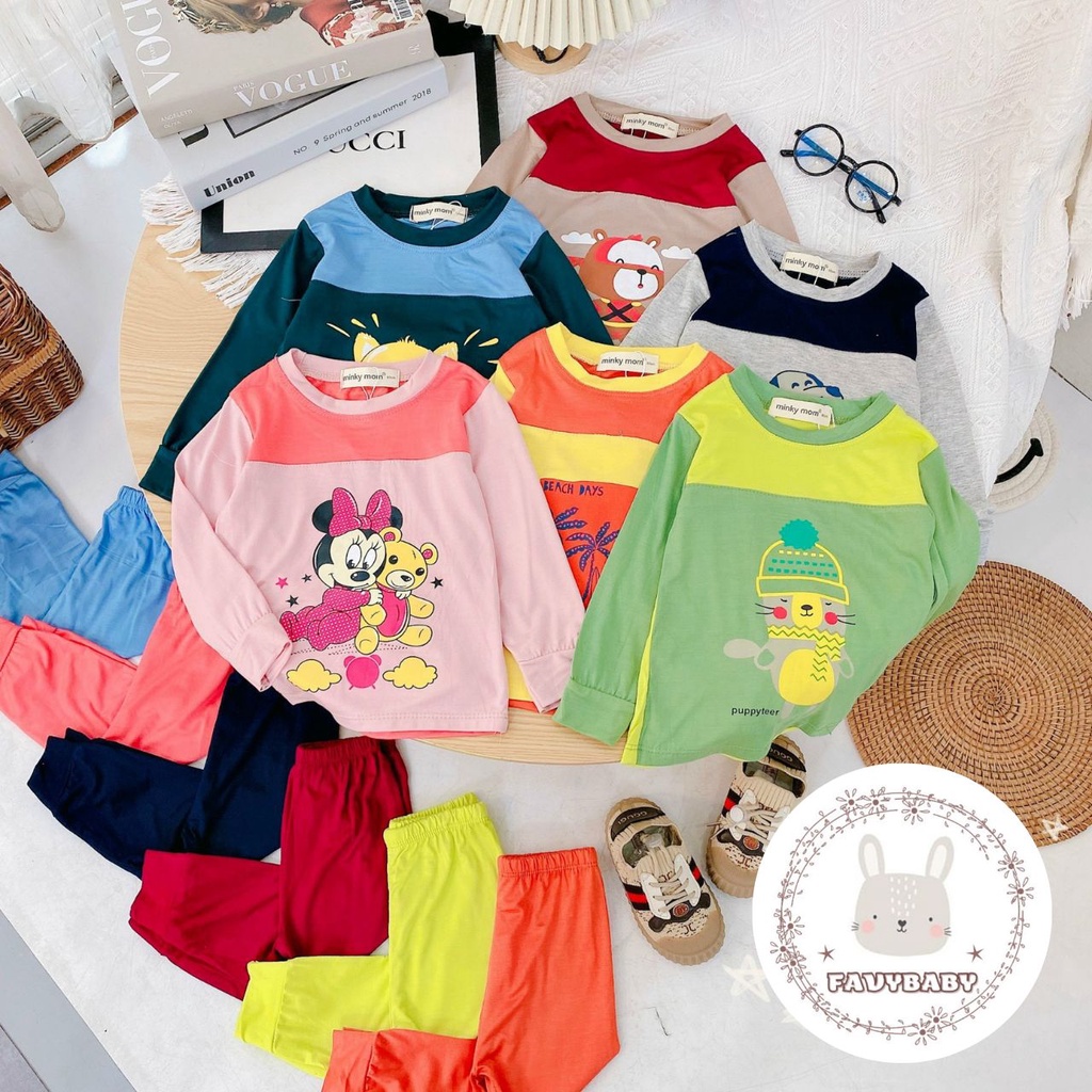 Bộ Dài Tay Bé Trai Bé Gái MINKY MOM Chính Hãng Đồ Bộ Dài Raplan Thun Lạnh Bãi Biển Cún Hero Mickey Bé 0-5 Tuổi-Favybaby