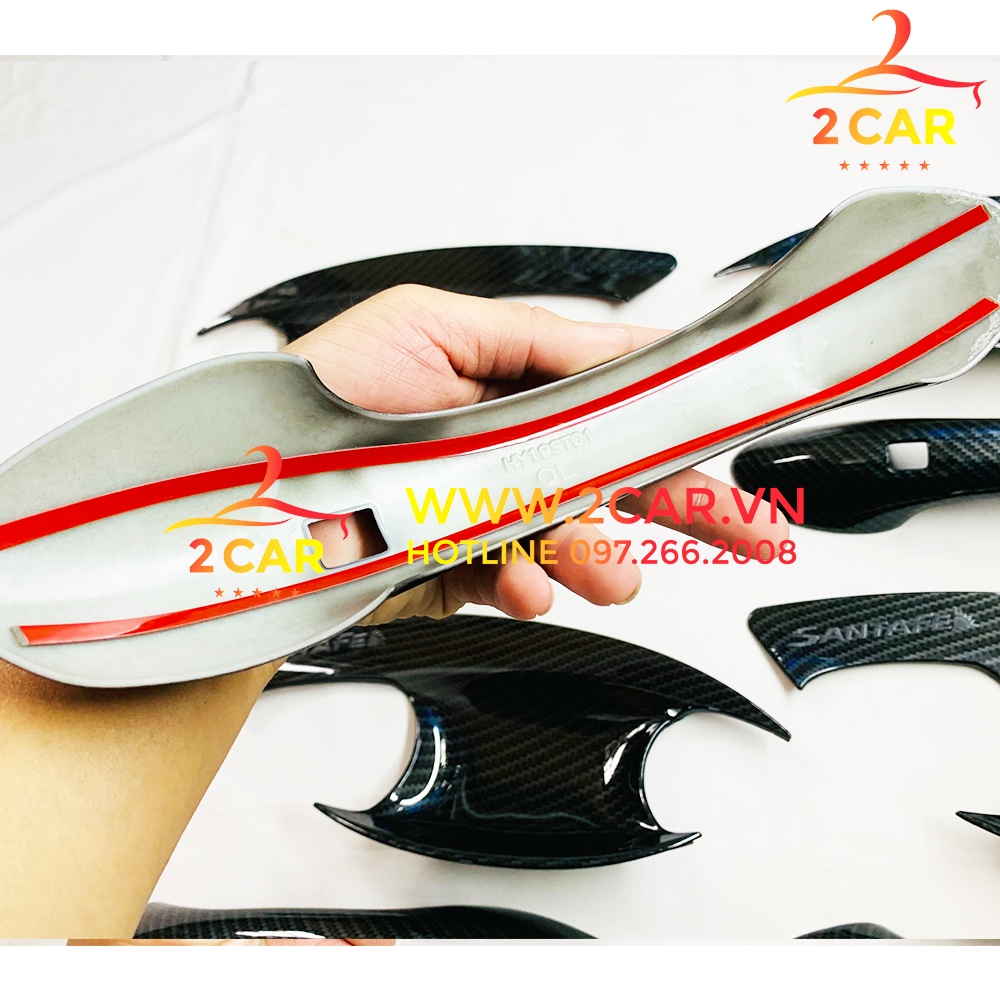 Ốp tay nắm, hõm cửa Huyndai Santafe 2019-2021 chất liệu nhựa Vân Carbon cao cấp