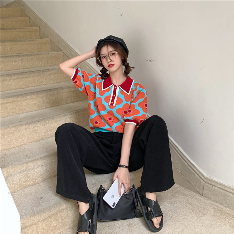 Xiaozhainv Áo Sơ Mi Tay Ngắn In Họa Tiết Hoa Phong Cách Hàn Quốc Cho Nữ