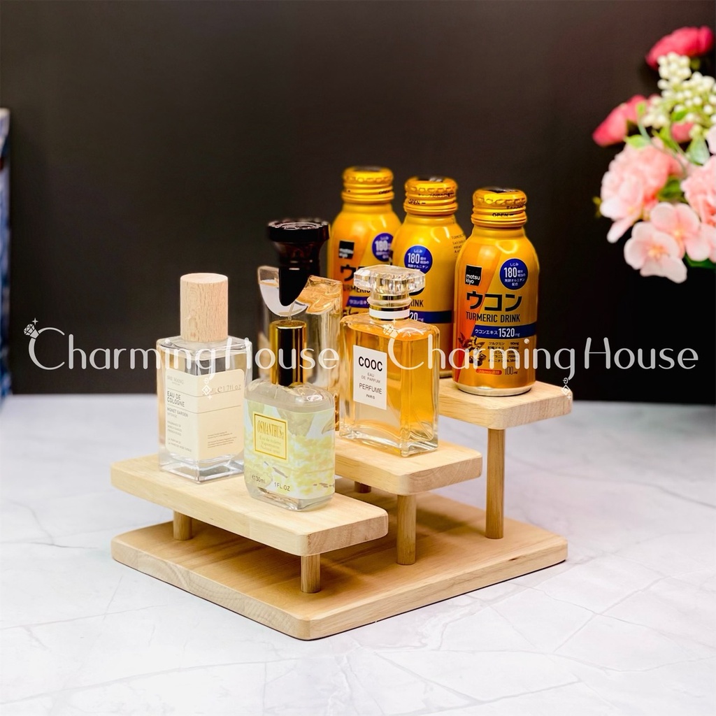 Kệ trang trí trang sức nhẫn dây chuyền nước hoa mắt kính bằng gỗ tự nhiên