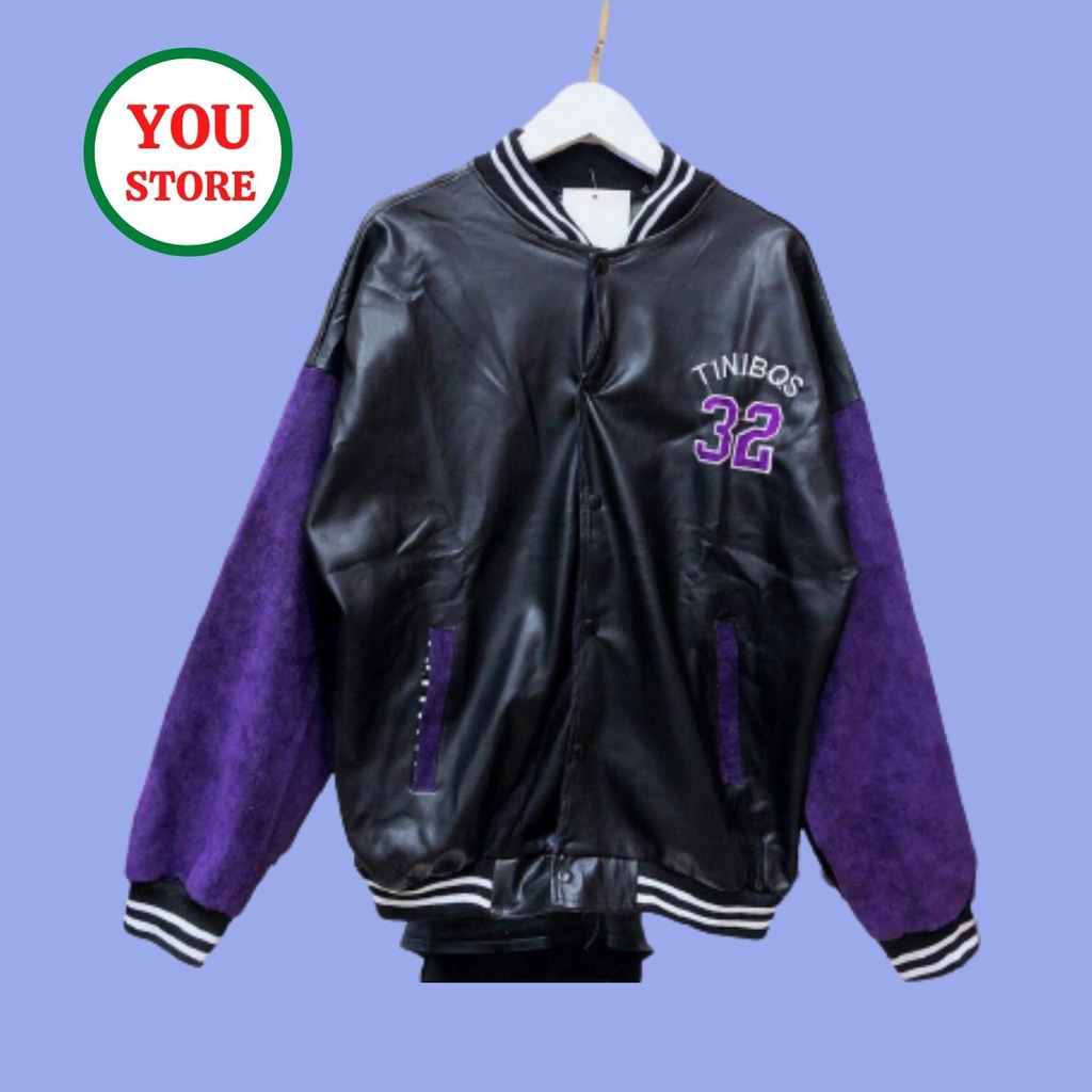 Áo Khoác Bomber Nam Nữ Chất Liệu Da Phối Tay Nhung In Số 32 Mã 163 You Store