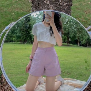 Set ao crop top trắng kèm quần tím