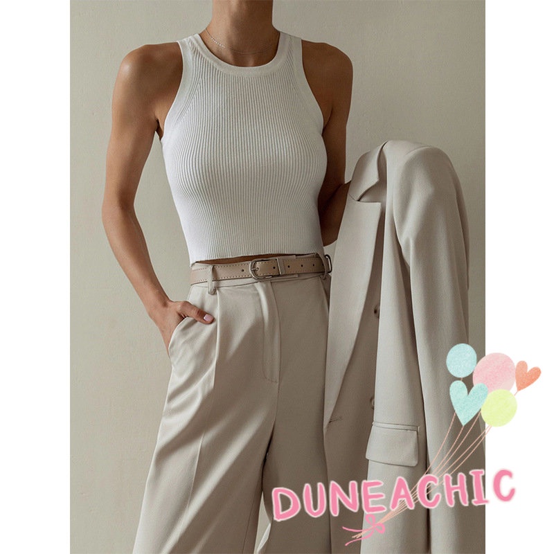 DUNEA Áo Tank Top Dệt Kim Cổ Tròn Thiết Kế Đơn Giản Quyến Rũ Cho Nữ