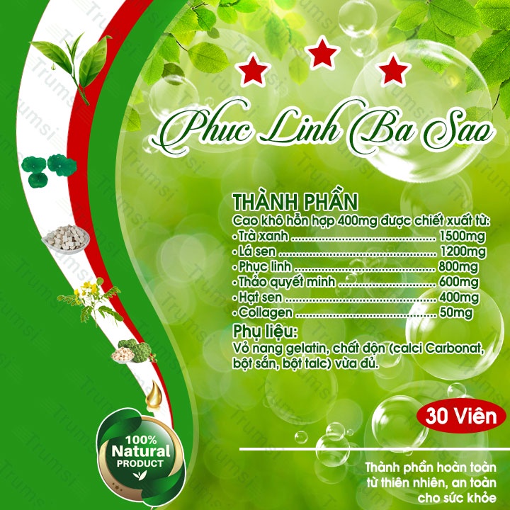 Viên uống giảm cân nhanh Phục Linh Ba Sao giúp đào thải mỡ thừa eo bụng đùi sau sinh không mệt an toàn hiệu quả tại nhà