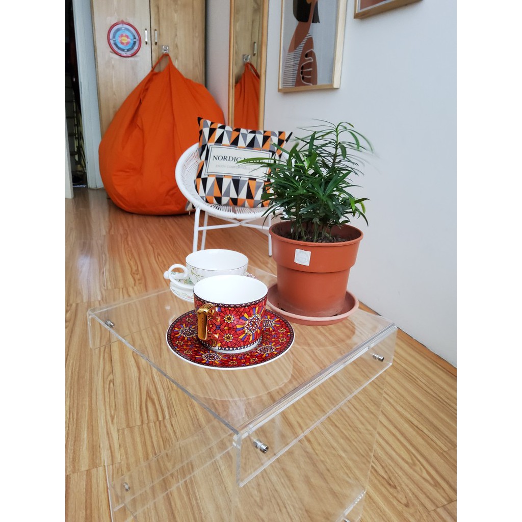 Bàn/tab cà phê 2 tầng mica, kệ acrylic 2 tầng decor sản phẩm