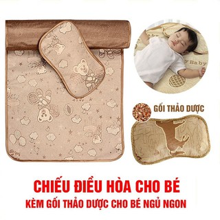 Chiếu lụa điều hoà cho bé 60cmx120cm kèm gối thảo dược