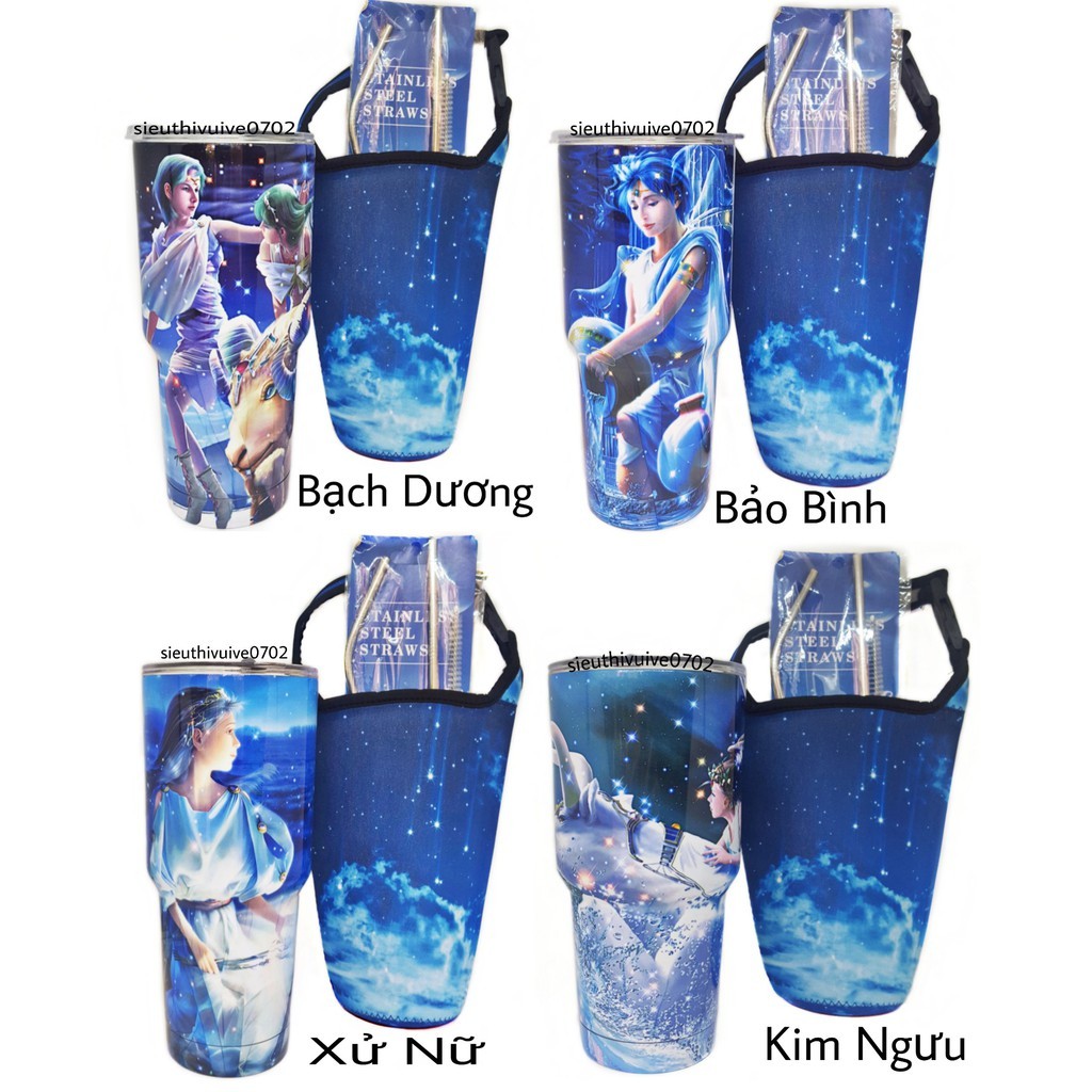 Combo ly giữ nhiệt CUNG HOÀNG ĐẠO 900ML ĐỦ PHỤ KIỆN