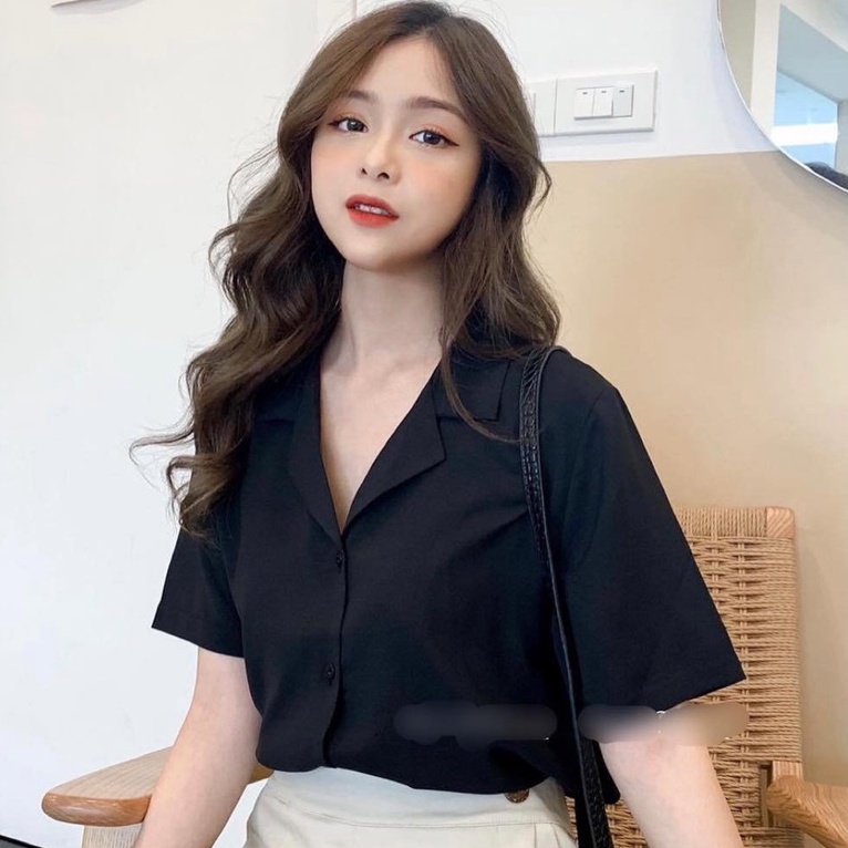 Áo sơm mi cộc tay cổ vest nữ - Áo tay lỡ cổ bẻ chất đũi cá tính HOT TREND