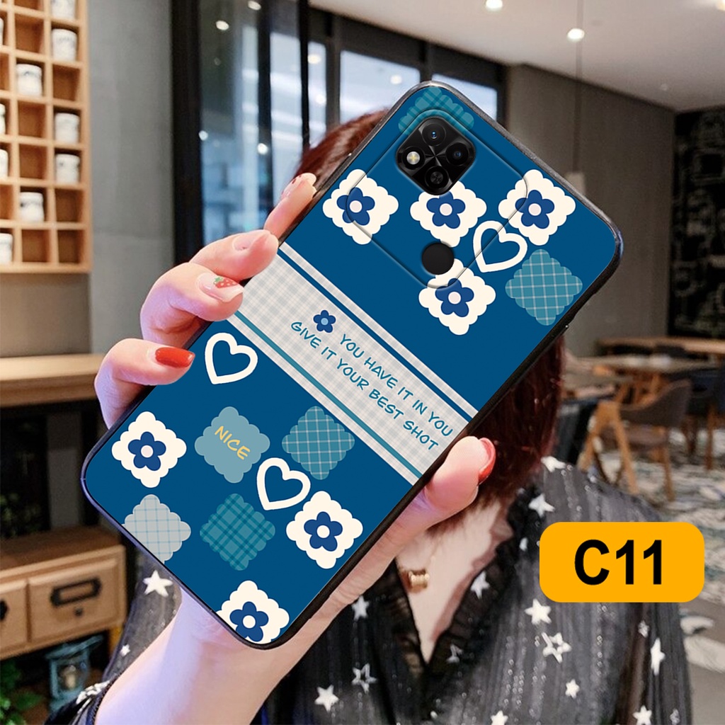 Ốp lưng Redmi 10C - Redmi 10A in hoạ tiết caro trái tim đen trắng, gấu bear cute đáng yêu