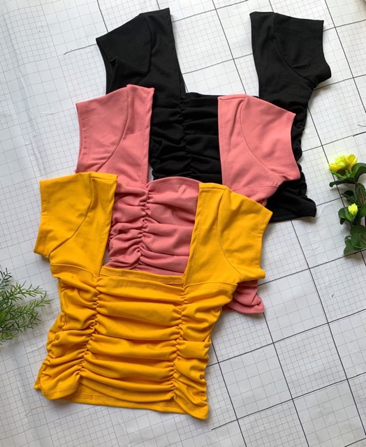Áo 2 dây nhún body cổ vuông croptop