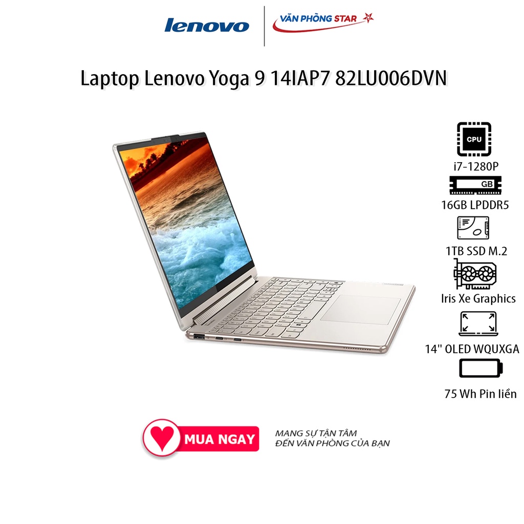 Laptop Lenovo Yoga 9 14IAP7 82LU006DVN (14&quot; WQUXGA/Intel Core i7-1280P/16GB/1TB SSD/Windows 11 Home SL + Office Home)