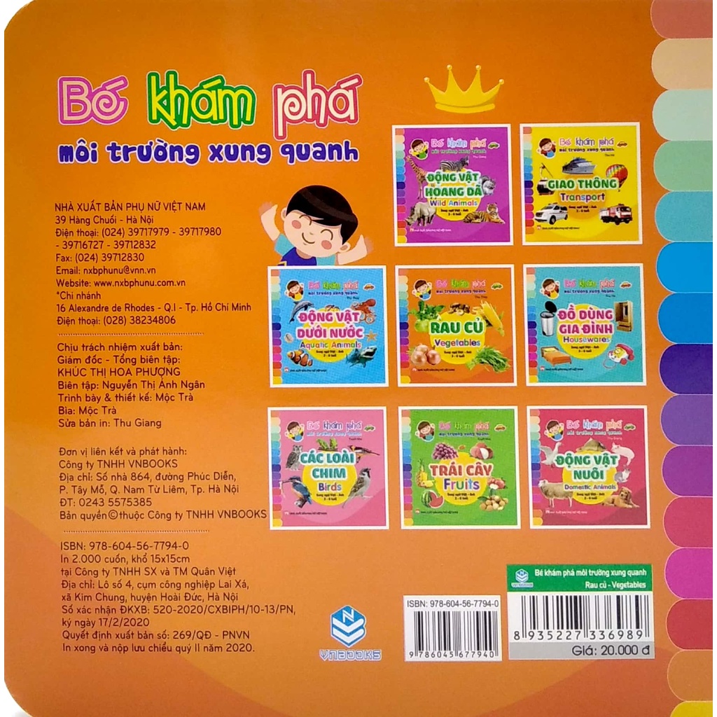 Sách Bé Khám Phá Môi Trường Xung Quanh: Rau Củ - Vegetables (Song Ngữ Việt - Anh)