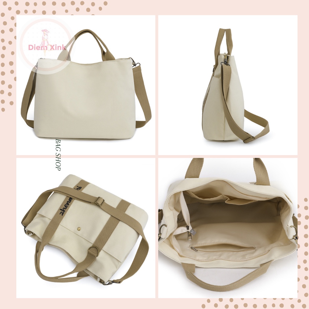 Túi Vải  Đeo Chéo Nam Nữ Đi Học Đi Chơi Sinh Viên Phong Cách Hàn Quốc Cỡ Lớn Nhiều Ngăn- Diễm Store- T 12