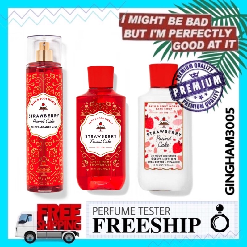 ✦GH✦ Xịt toàn thân Body Mist Bath &amp; Body Works - Strawberry Poundcake 30ml/50ml/100ml