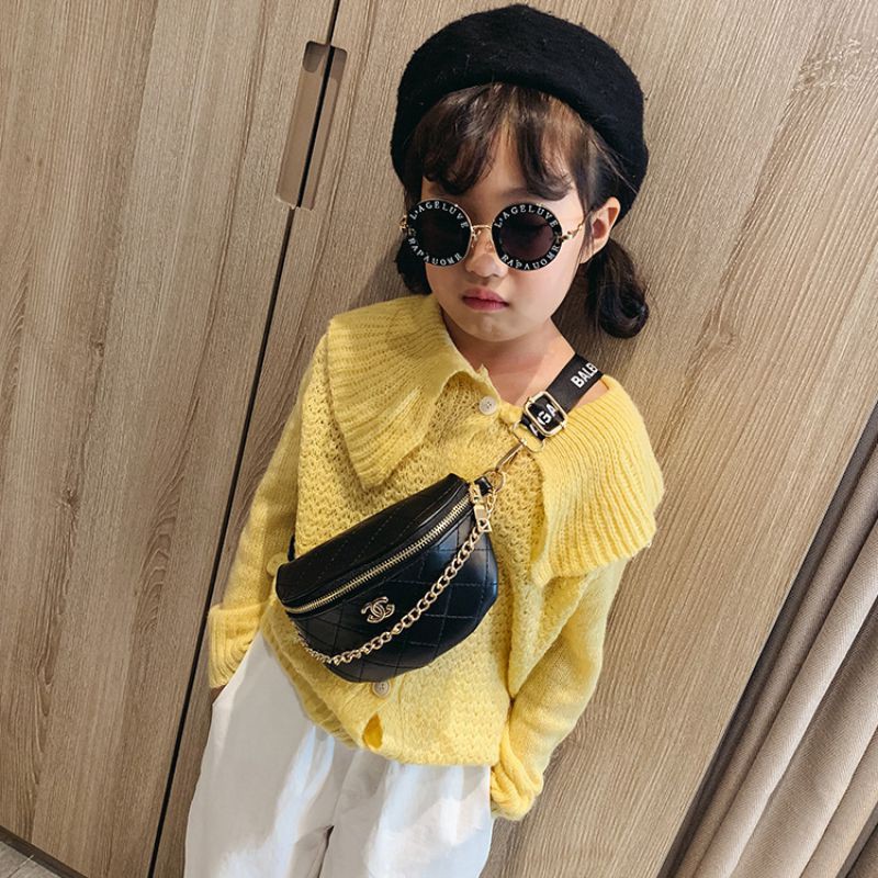 BBdoll Children Girl PU Versatile Small Fragrance Chain Casual Simple Rhomboid Messenger Waist Pack Bag