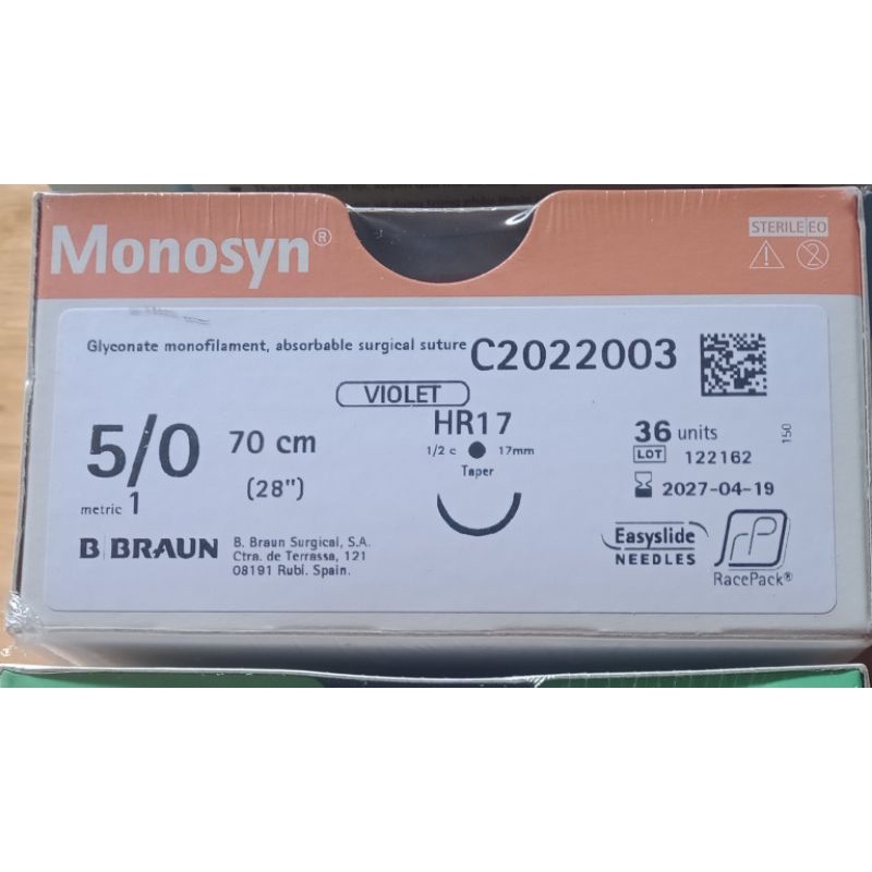 Chỉ phẫu thuật tự tiêu đơn sợi Monosyn 5/0 - hộp 36 tép
