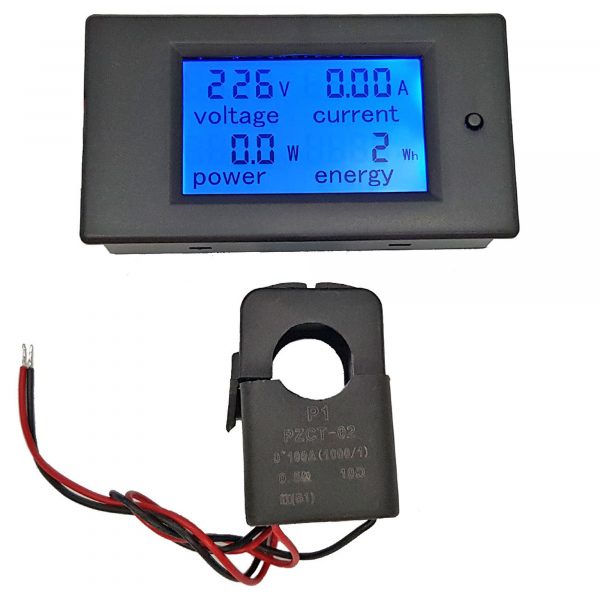 Đồng hồ đo công suất LCD, dòng, áp, cos phi, tần số, mức năng lượng AC