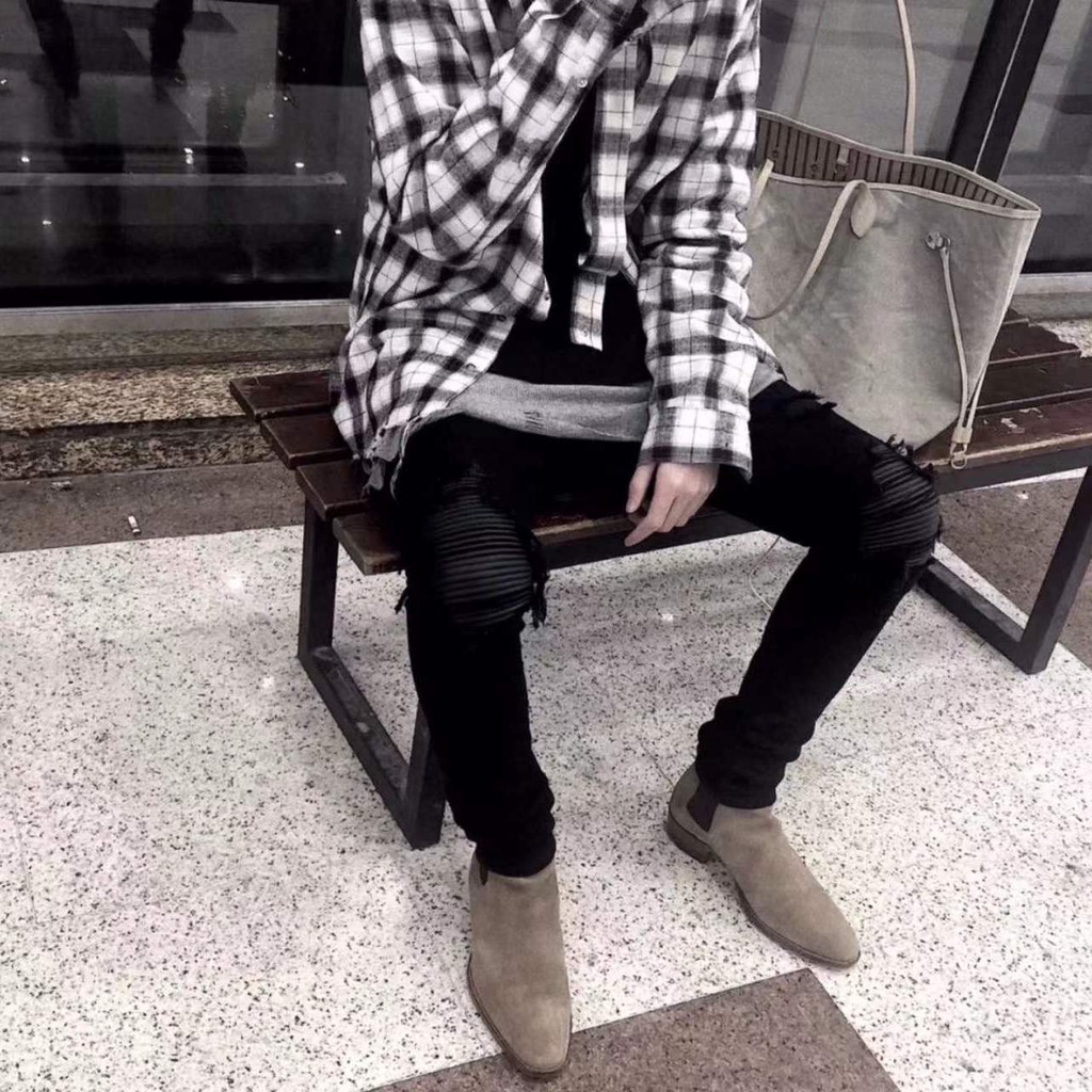 Quần Jeans Dài Phối Da Pu Nhiều Túi Phong Cách Đường Phố Mỹ Cho Nữ