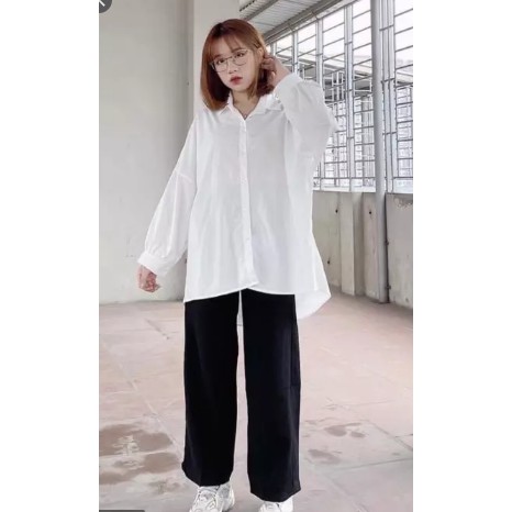 Áo sơ mi trắng tay bồng oversize form rộng nữ tính