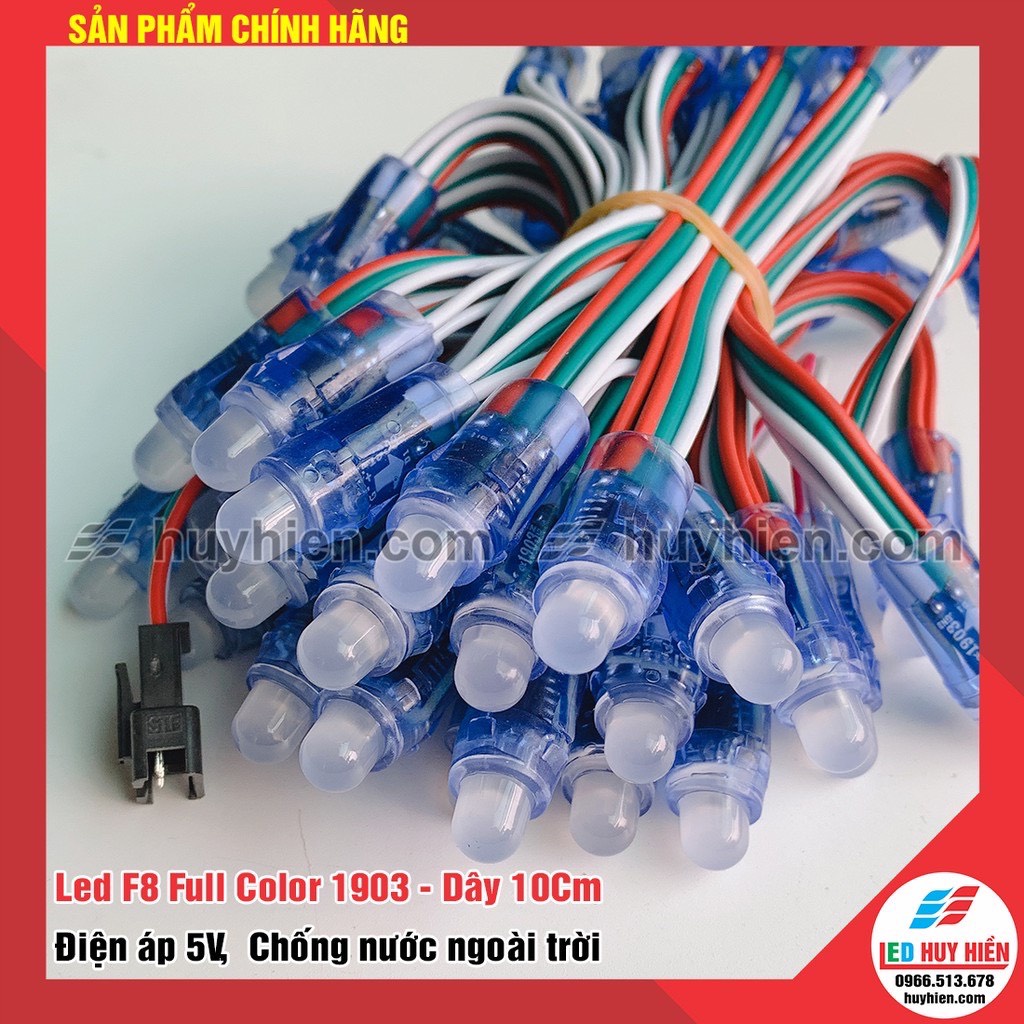 Led Full IC 1903, 2811, 1916, 8206 ngoài trời, led đúc F8 full color (Dây 50 LED)