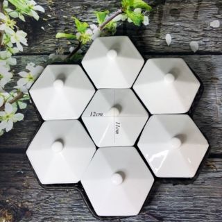 Bộ khay mứt sứ trắng hình tổ ong