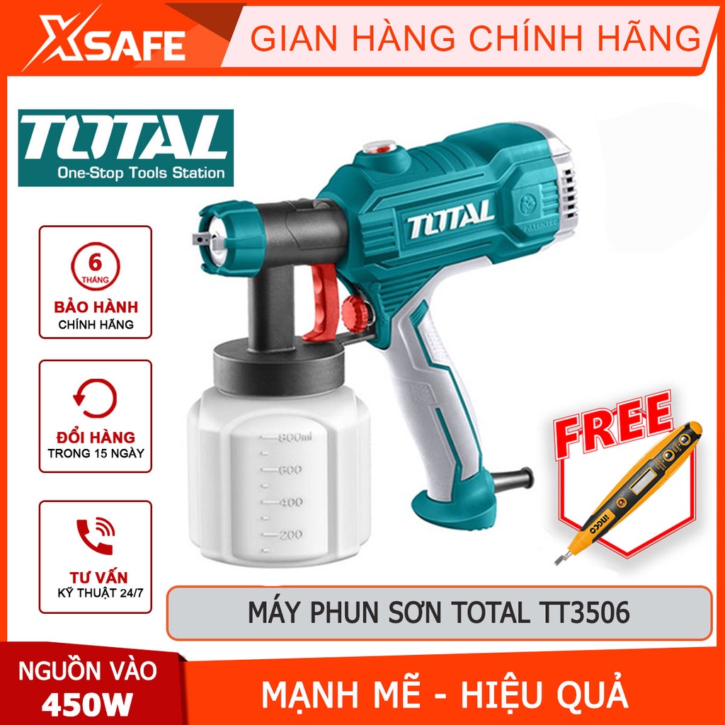 Máy phun sơn dùng điện TOTAL TT3506 Súng phun sơn 220-240V, công suất 450W, lưu lượng tối đa 380ml/phút - Chính hãng