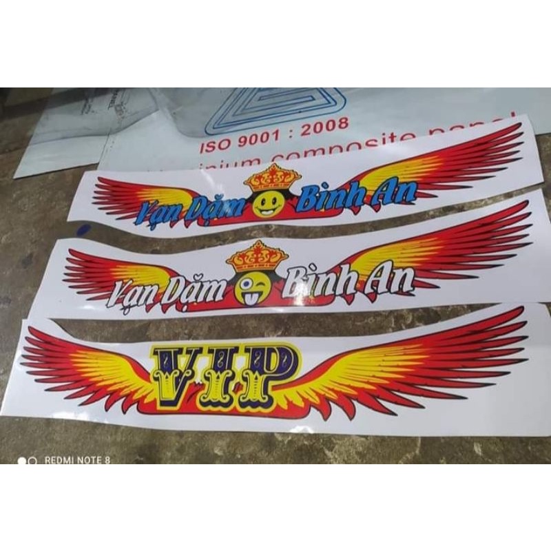 TEM DECAL VẠN DẶM BÌNH AN  VÀ CHỮ VIP MẪU ĐẠI BÀNG DÁN TRANG TRÍ XE TẢI, XE Ô TÔ