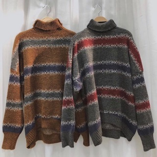 Áo len cổ lọ kẻ ngang vintage