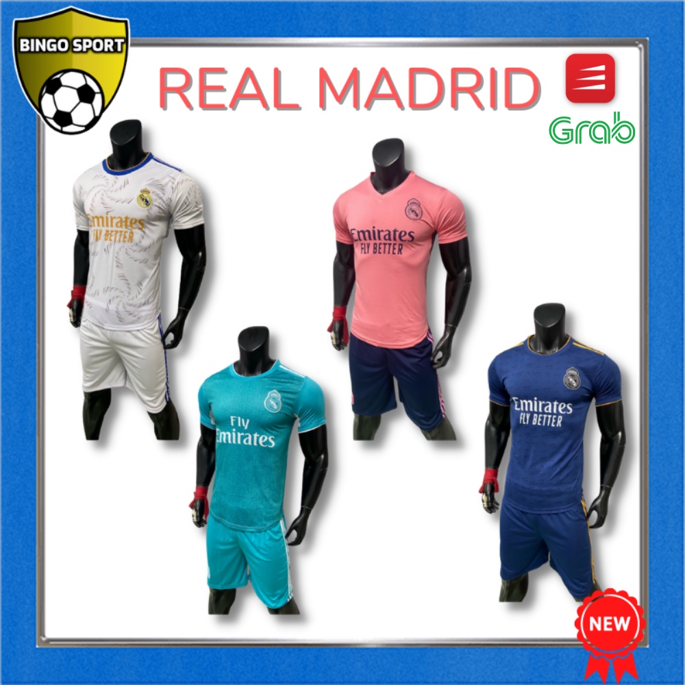 Quần Áo Bóng Đá Thun Lạnh Logo Thêu Nổi Cao Cấp CLB REAL MADRID Mới 21/22 BINGO SPORT