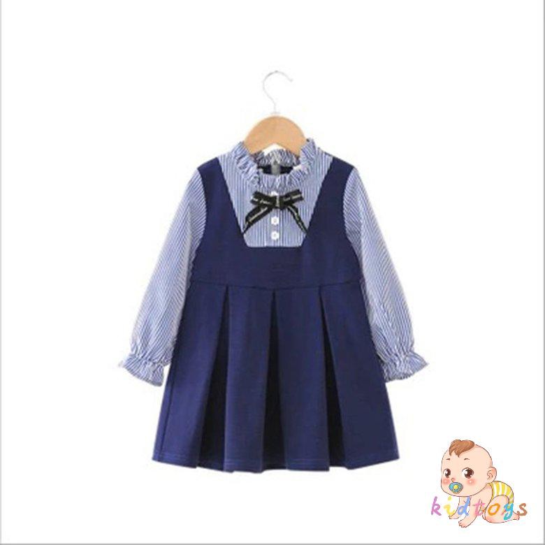 Đầm Công Chúa Giả Hai Lớp Họa Tiết Kẻ Sọc Xinh Xắn Cho Bé Gái