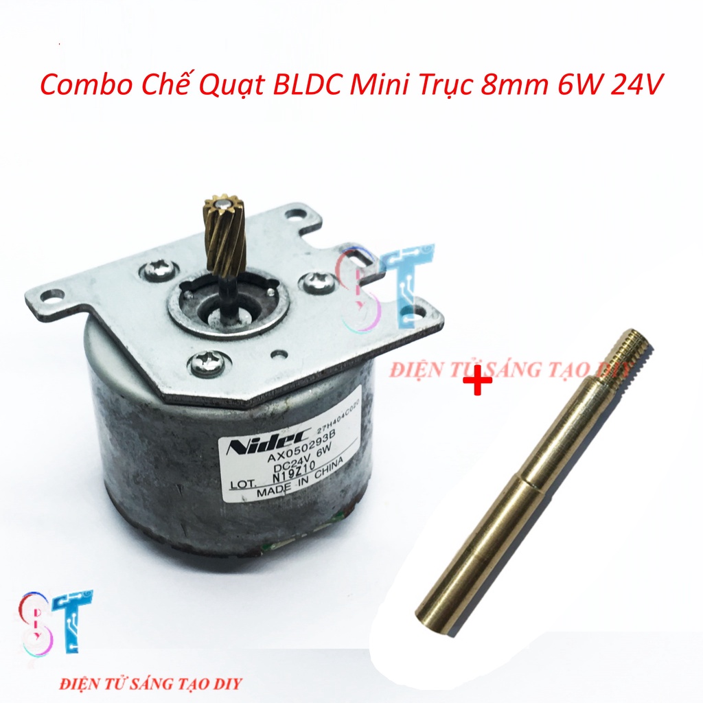 Bộ Combo Chế Quạt Không Chổi Than BLDC Mini 17V-24V 6W Trục 8mm Chạy Pin, Ắc Quy 24V