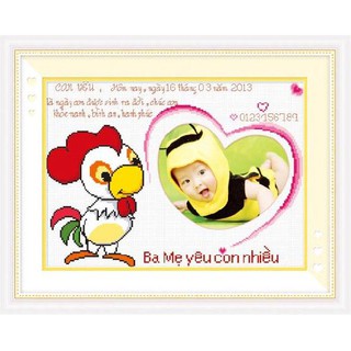 Tranh Thêu Chữ Thập 12 Con Giáp Dậu 222709 (KHÁCH TỰ THÊU) KT:52X38CM