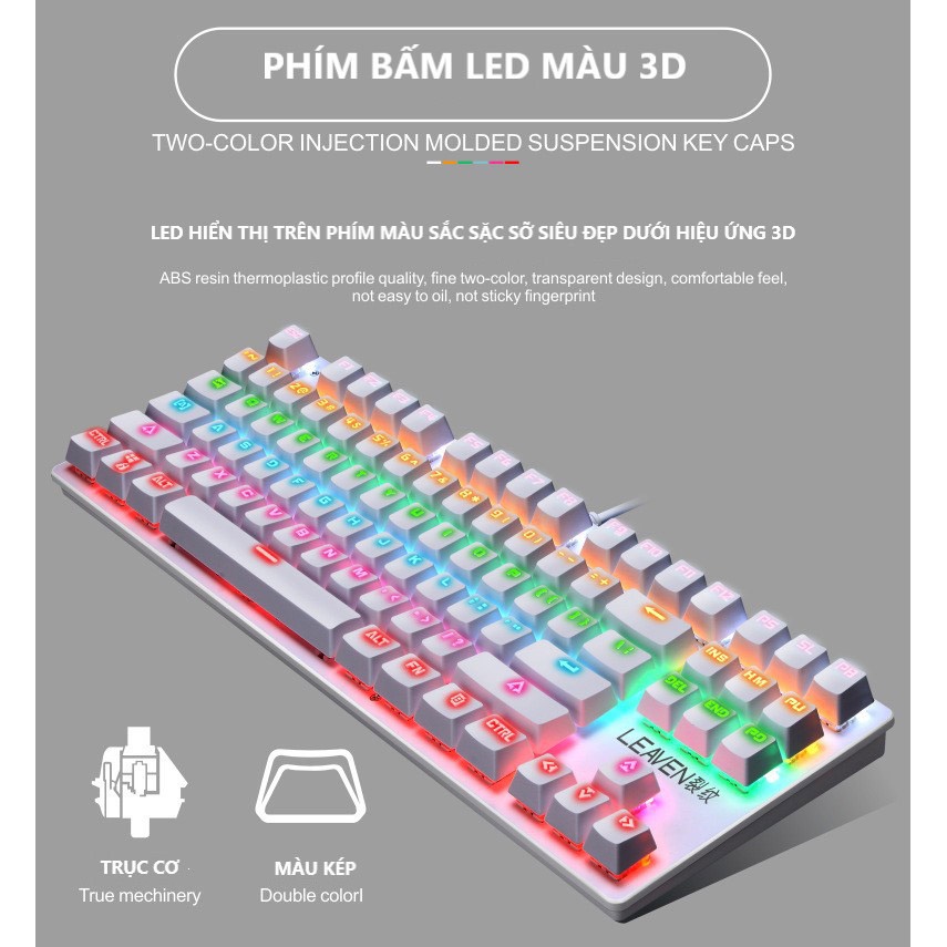 Bàn Phím Cơ K2 PRO Crack 87 Phím, Bàn Phím Máy Tính Chơi Game Có Dây đèn Led Chuyển Màu Led RGB 10 Chế Độ Khác Nhau