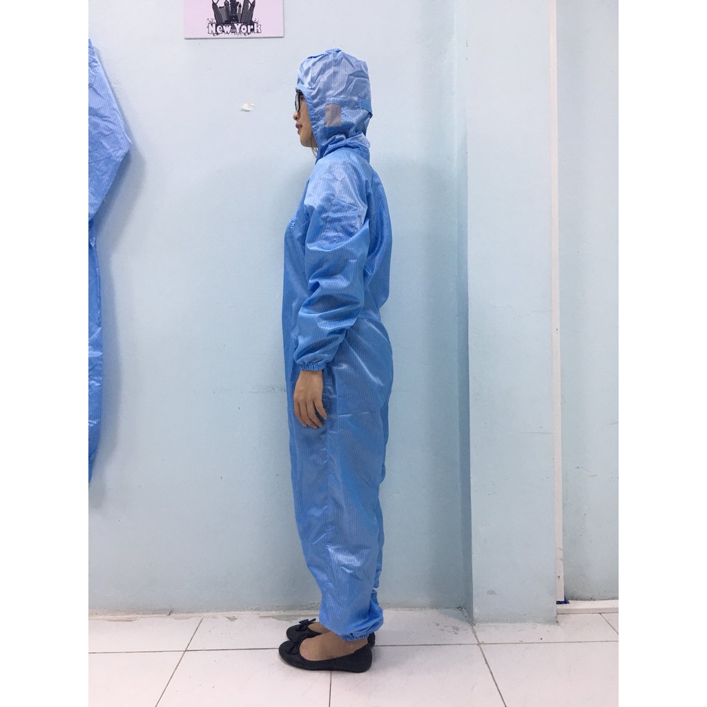 Quần áo phòng sạch liên thân liền mũ, chống tĩnh điện