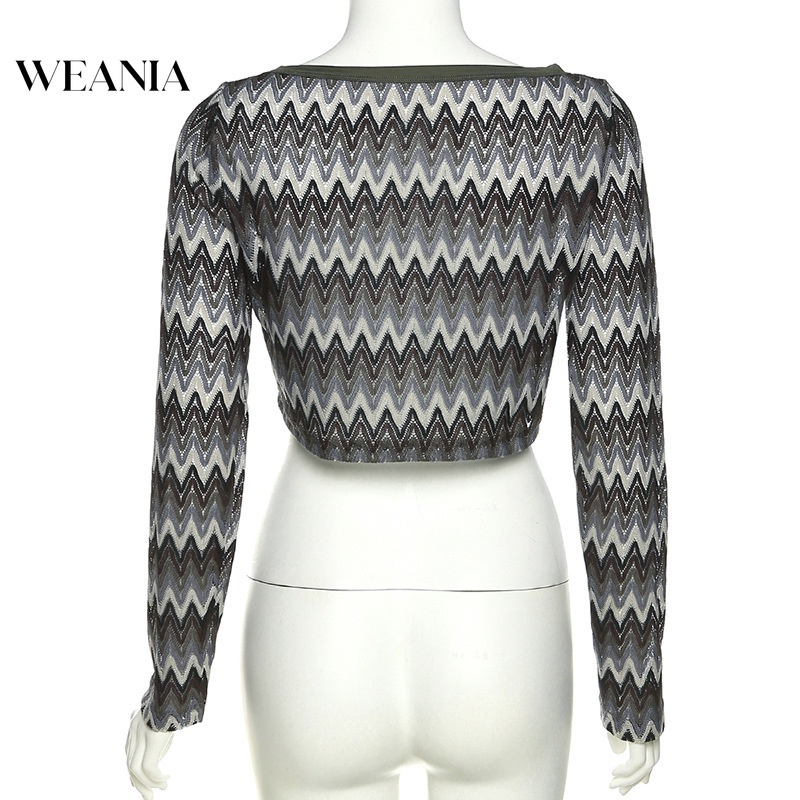 Áo Thun Dệt Kim Tay Dài Kẻ Sọc Cột Dây Thời Trang Cho Nữ