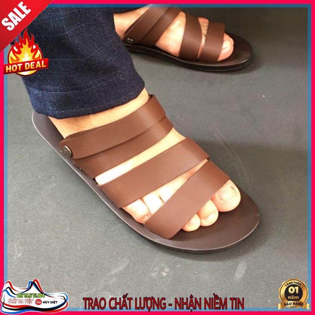 [GIA SỐC] Dép sandal nam quai ngang da bò thật bảo hành da 1 năm [SIÊU BỀN -SIÊU RẺ]