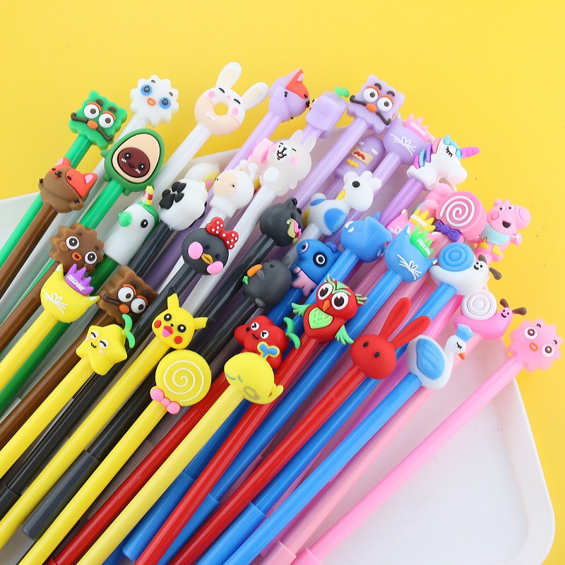 Set 10 cây bút mực xanh đầu thú cute mực tím mix mẫu không trùng Bukao