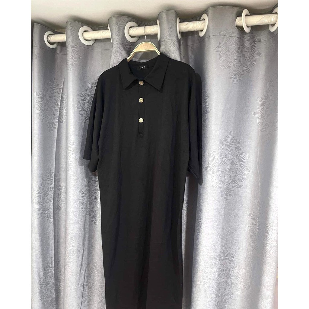Váy Polo Cúc Đồng PEONYB Nữ [FREESHIP] 🌸 Đầm dáng suông màu đen trơn, thun tay lỡ bánh bèo cá tính Ulzzang 🌸
