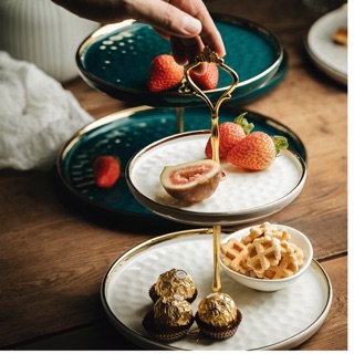 [SẴN HÀNG CAO CẤP] Khay sứ đựng bánh mứt kẹo trái cây Tết 2 tầng/ 3 tầng viền vàng