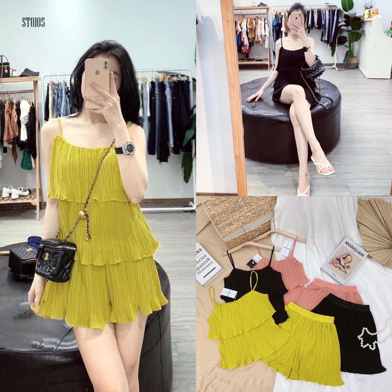 ⚡️BÁN SỈ⚡️Set áo 2 dây xếp ly và quần