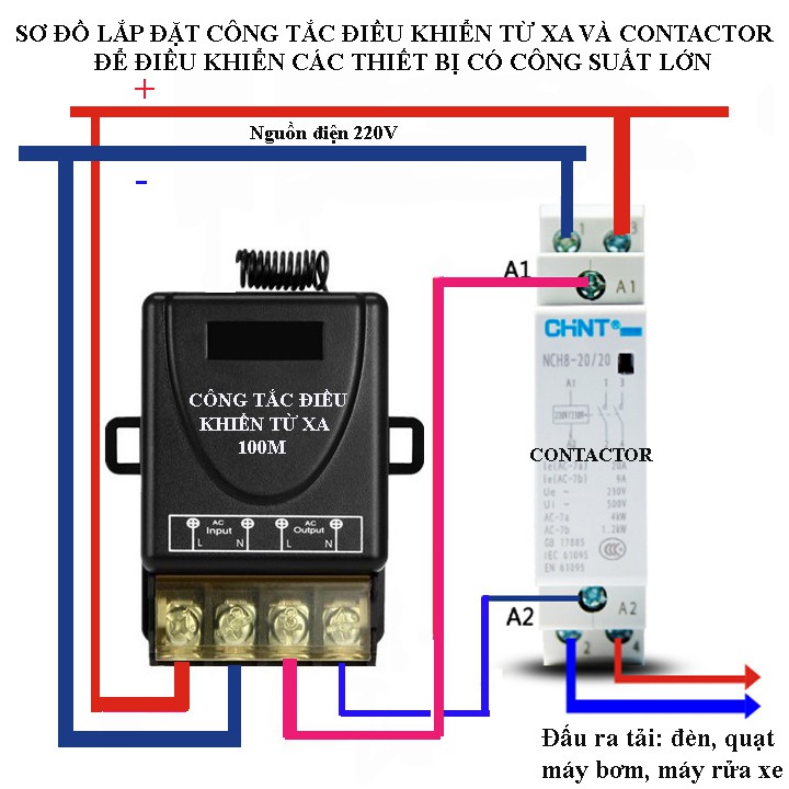 Công tắc điều khiển từ xa cho máy bơm nước máy rửa xe 100m/30A/330V remote học lệnh tần số 433MHZ