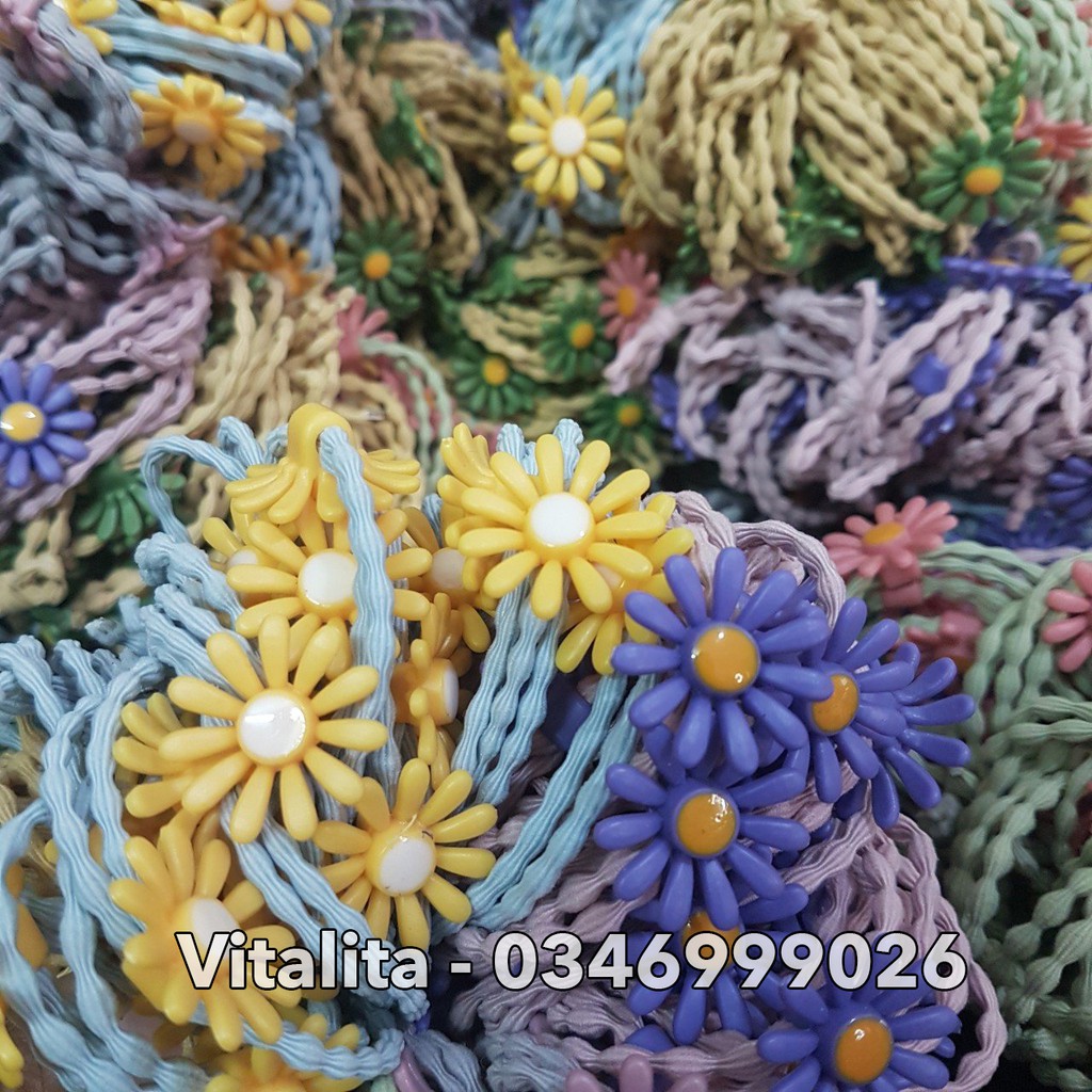 Combo khách sỉ dây cột tóc hoa cúc nhí Hàn Quốc đủ 5 màu