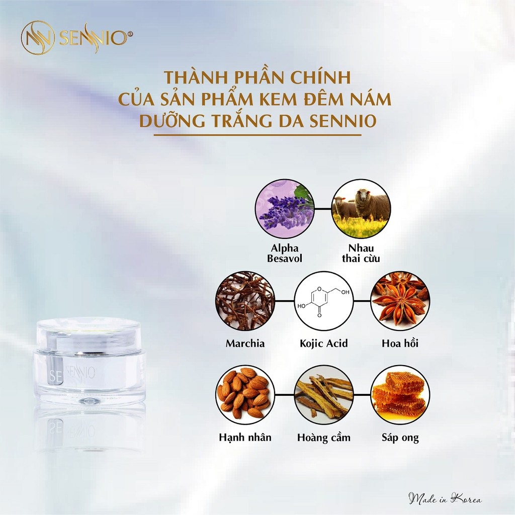 Kem đêm giảm nám đậm, tàn nhang, Sennio Intensive Pigmentation Cream, dưỡng trắng da, se khít lỗ chân lông, mờ vết thâm