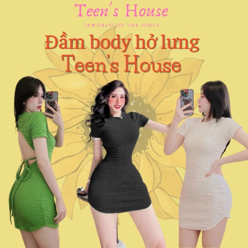 ĐẦM ÔM BODY HỞ LƯNG Tay ngắn Freesize Thun gân Mềm mại Sexy Cá tính Quyến rũ thời trang Teen's House