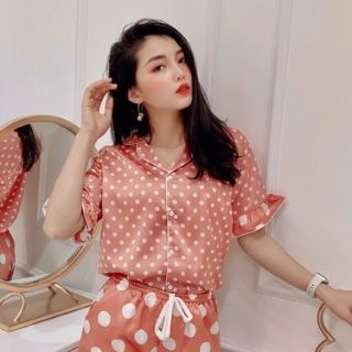 Đồ ngủ pijama lụa cao cấp chấm bi