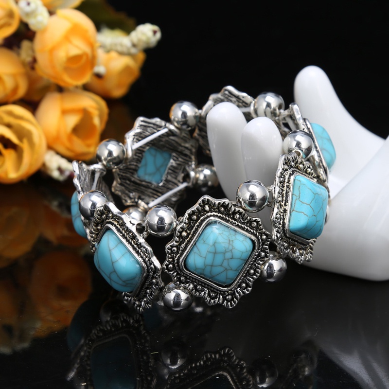 Vòng Tay Đính Đá Ngọc Lam Phong Cách Bohemian Thời Trang Cho Nữ