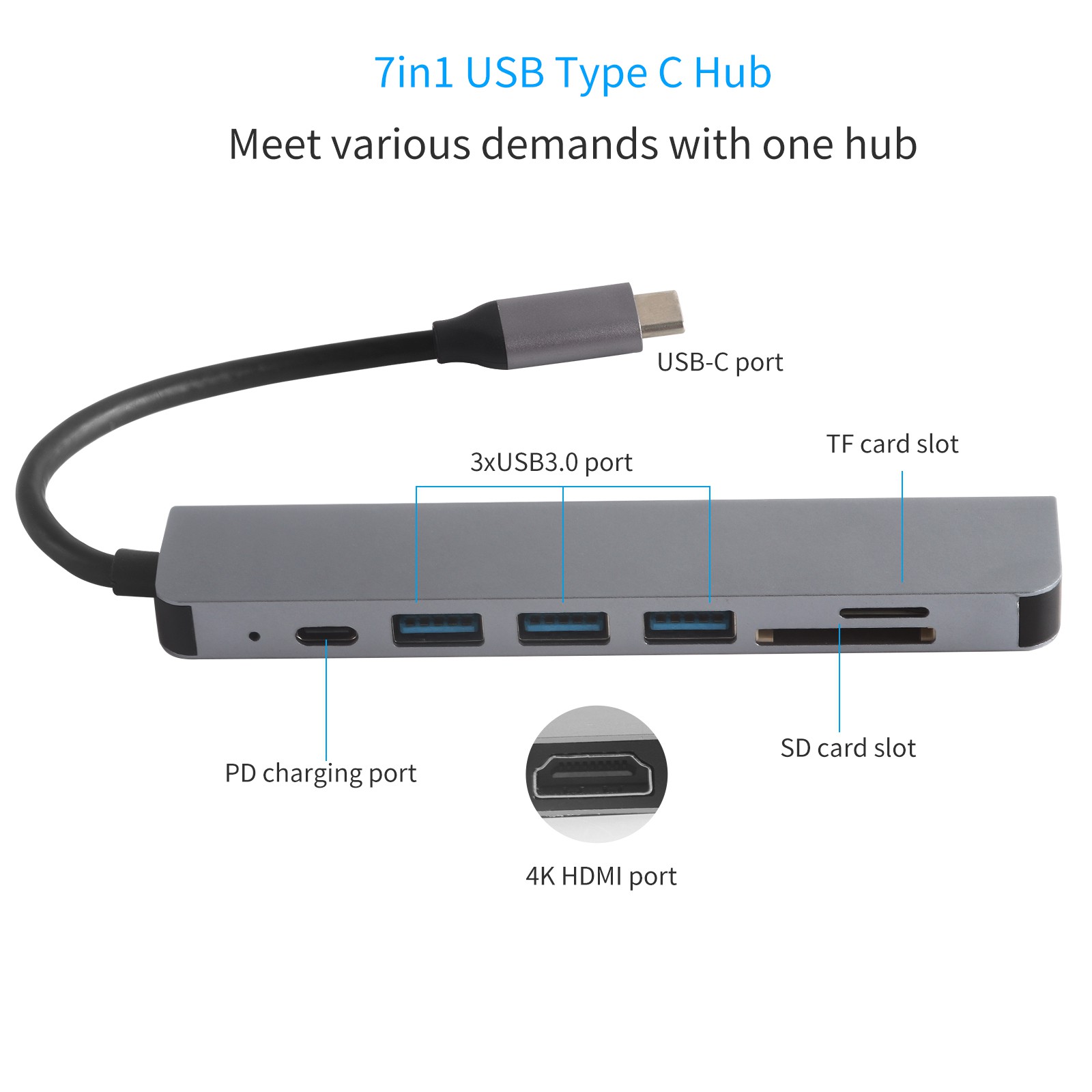 Bộ Chia 7 Cổng Type-C Sang Usb Hub