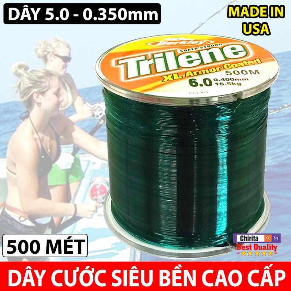 Dây Cước Câu Cá Cao Cấp Siêu Bền TRILENE SUPER STRONG 500 MÉT - Xuất Xứ Nước Mỹ, ĐỦ SIZE